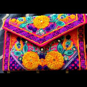 Ipad pink colorful embroidered bag